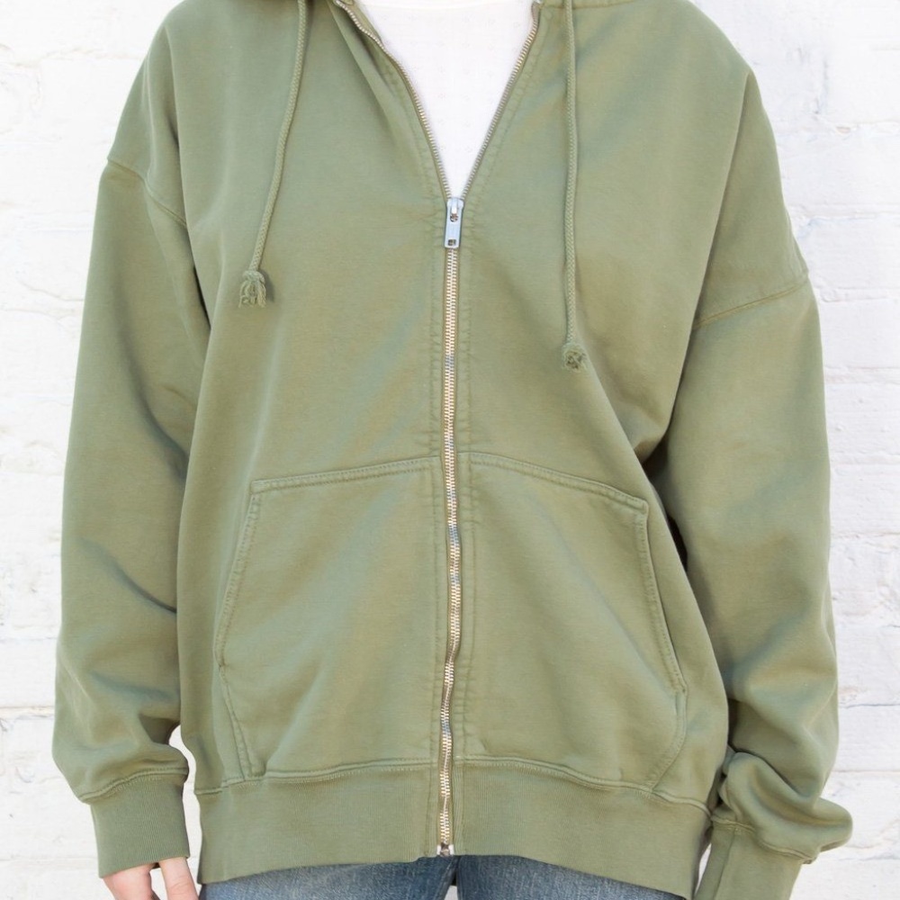 Brandy Melville Matcha Green Christy Oversized Zip Up Hoodie